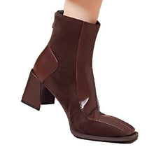 Load image into Gallery viewer, Women's Chunky Heel Side Zipper Ankle Boots – Square Toe Suede Block Heel