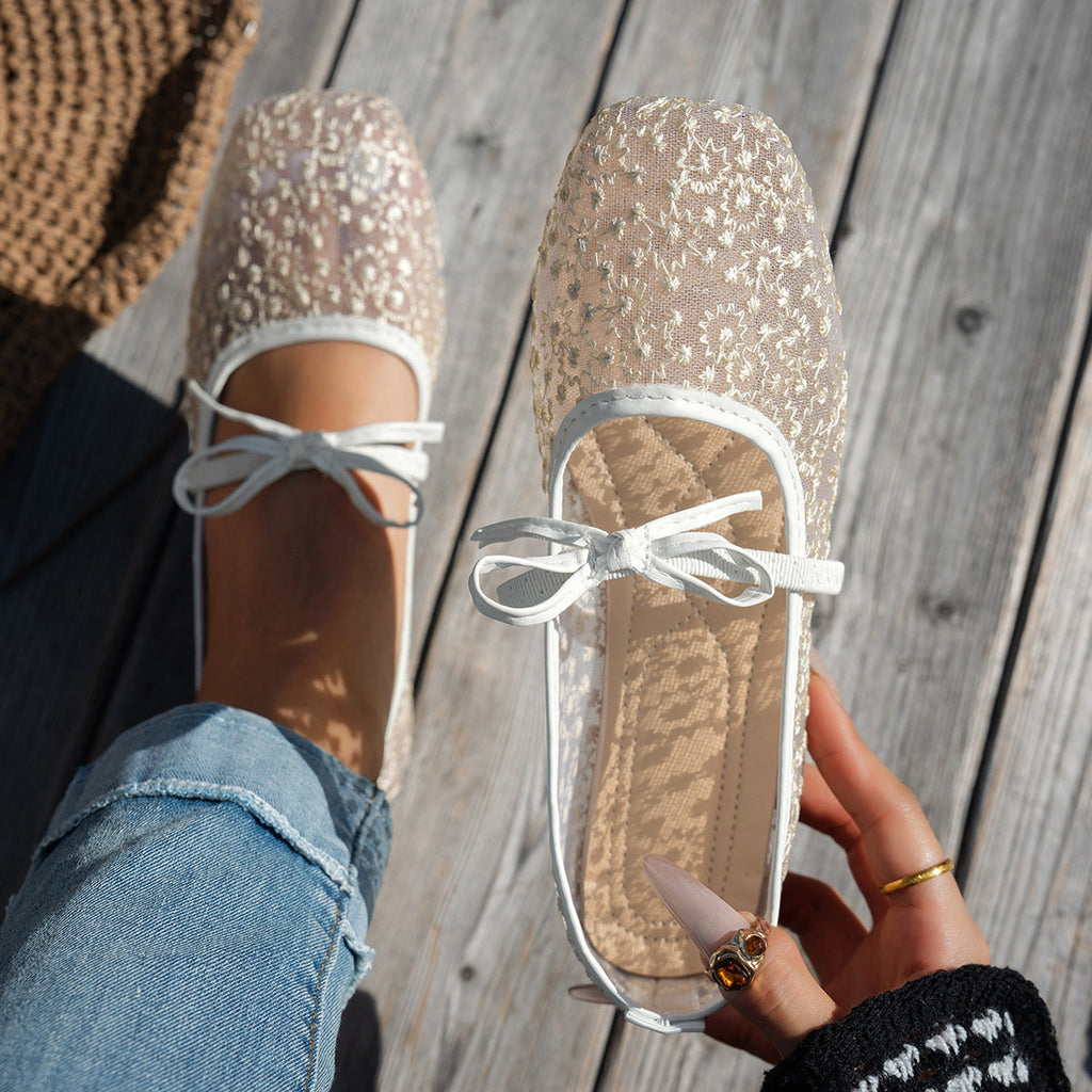 Women's Square-Toe Mesh Flats - Lightweight Slip-On Casual Shoes
