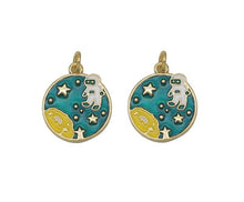 Load image into Gallery viewer, Gold Enamel Astronaut On Round Sky Charm, Sku#LD317