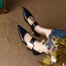 Load image into Gallery viewer, Women's Metallic Buckle Colorblock Chunky Heel Pumps – Slip-On Block Heel Shoes