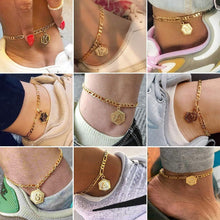 Load image into Gallery viewer, ChainsHouse 14K Gold Plated Initial Ankle Bracelets for Women with Letter M Figaro Cuban Link Anklet Birthday Valentines Jewelry Gift