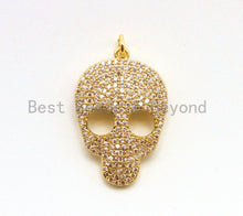 Load image into Gallery viewer, CZ Micro Pave Skull Charm Beads, Cubic Zirconia Charms, CZ Hollow Pendant for Bracelet/Necklace, Halloween Pave,18x31mm, sku#F41/F381/BY006