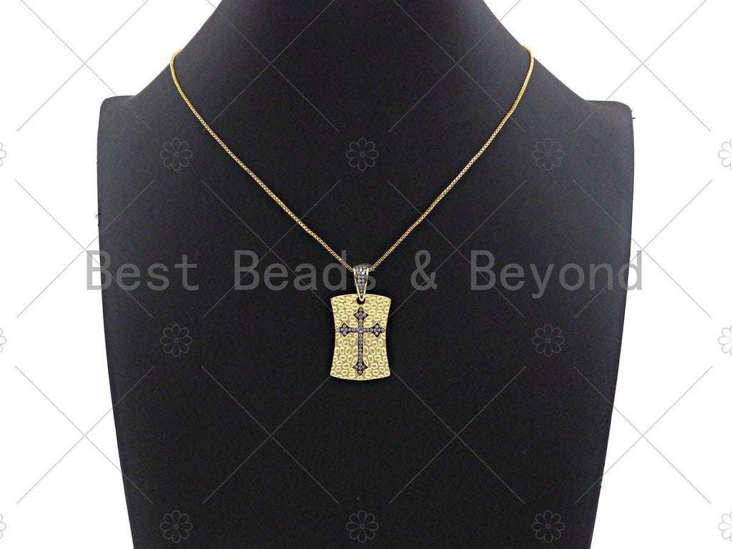 CZ Micro Pave Dual Color Cross On Shield Pendant, Sku#L281