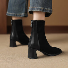 Load image into Gallery viewer, Women's Vintage Genuine Leather Patchwork Mid-Heel Ankle Boots | Round Toe Low Shaft
