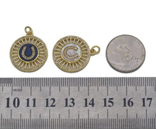 Load image into Gallery viewer, Gold CZ Horseshoe U Shape On Round Coin Charm, Sku#L695