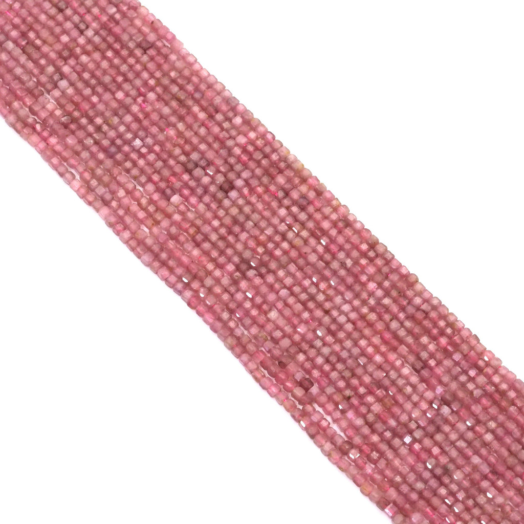 Genuine Pink Tourmaline Faceted Cube Beads, 2.5mm, Sku#U1521