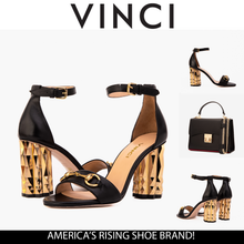 Load image into Gallery viewer, The Avlonya Block Heel Black Leather Ankle Strap Women Sandal