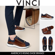 Load image into Gallery viewer, The Caesars Navy &amp; Tan Leather Men Sneaker