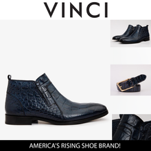 Load image into Gallery viewer, The Randor Navy Blue Crocodile Leather Side-Zip Dress Ankle Men Boot
