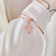 Load image into Gallery viewer, Floral Cross Charm Bangle Bracelet