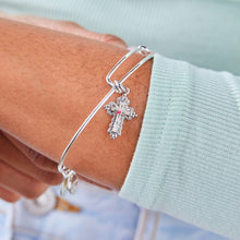 Load image into Gallery viewer, Floral Cross Charm Bangle Bracelet