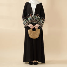 Load image into Gallery viewer, Floral Embroidered Crepe Open Abaya (MOA128)