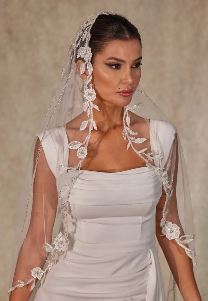 Flower Embroideried Wedding Veil- D230