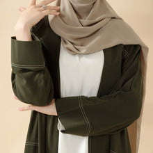 Load image into Gallery viewer, Forest Green Contrast Stitching Double-Breasted Trench Coat Thin Open Abaya (MOA122)
