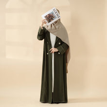 Load image into Gallery viewer, Forest Green Contrast Stitching Double-Breasted Trench Coat Thin Open Abaya (MOA122)