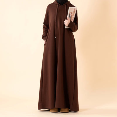 French Terry Hoodie Abaya With Pockets  (MA340)