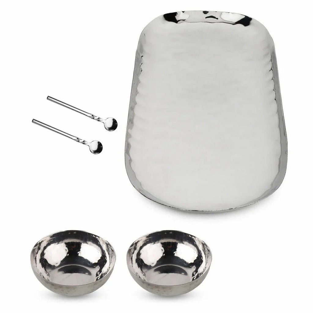Polished Hammered Stainless Steel 5 PC Condiment Set