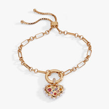 Load image into Gallery viewer, Puffy Heart Gemstone And Pearl Chain Bolo Bracelet