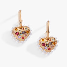 Load image into Gallery viewer, Puffy Heart Gemstone And Pearl Charm Hoop Earrings