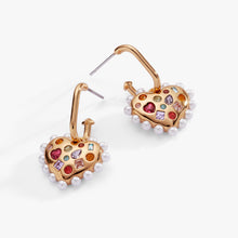 Load image into Gallery viewer, Puffy Heart Gemstone And Pearl Charm Hoop Earrings