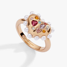 Load image into Gallery viewer, Puffy Heart Gemstone And Pearl Statement Ring