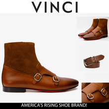 Load image into Gallery viewer, Preston Tan Leather &amp; Suede Double Monk Strap Ankle Men Boot