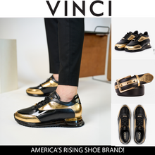 Load image into Gallery viewer, The Arda Black &amp; Gold Leather Men Sneaker