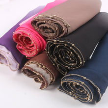 Load image into Gallery viewer, Gradient Colour Pearl Chiffon Beaded Chain Hijab (MH137)