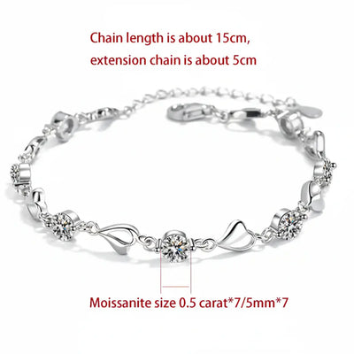 Heart moissanite bracelet Silver White Heart Elegant Charm Party Gifts