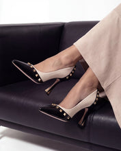 Load image into Gallery viewer, The Bella Vita Studded Beige &amp; Black Leather Pump Women Shoe