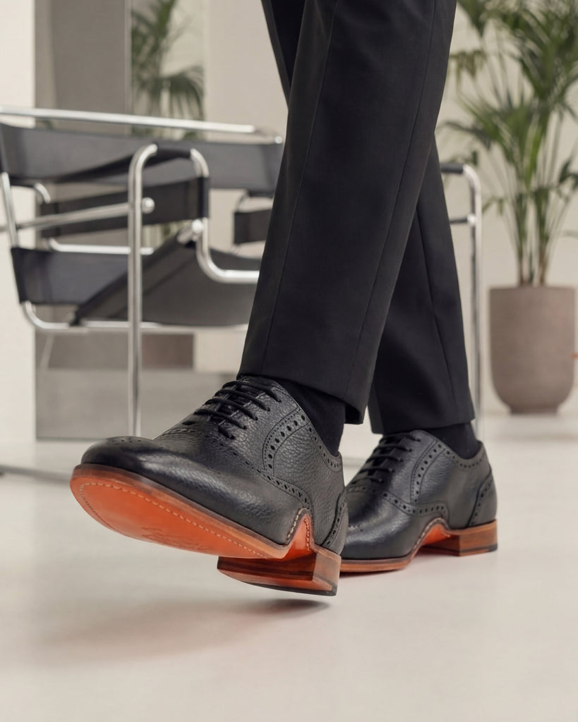 The Draco Handmade Black Semi Brogue Oxford Men Shoe