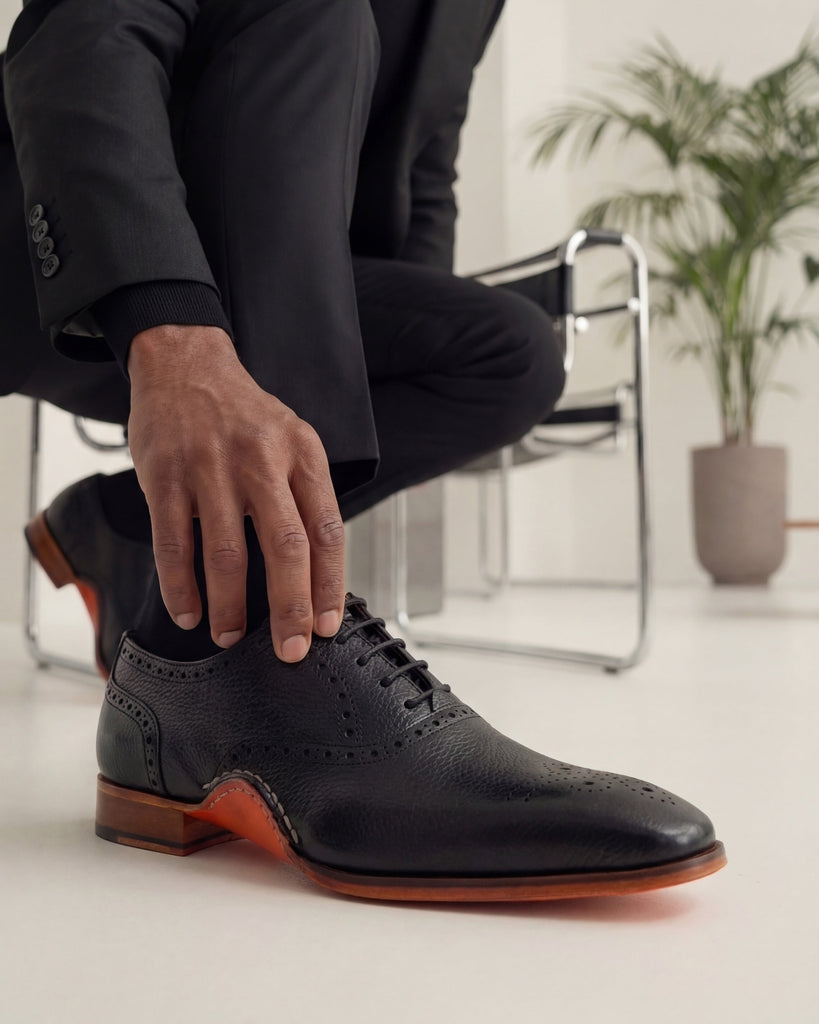 The Draco Handmade Black Semi Brogue Oxford Men Shoe