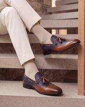 Load image into Gallery viewer, The Istanbul Tan &amp; Navy Blue Leather Tassel Loafer Men Shoe