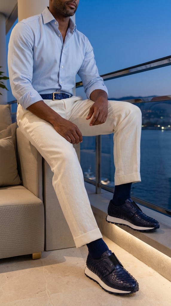 The Obsidian Navy Python Leather Men Sneaker