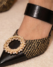 Load image into Gallery viewer, The Valencia Black &amp; Gold Jewel Heel Women Mule Sandal