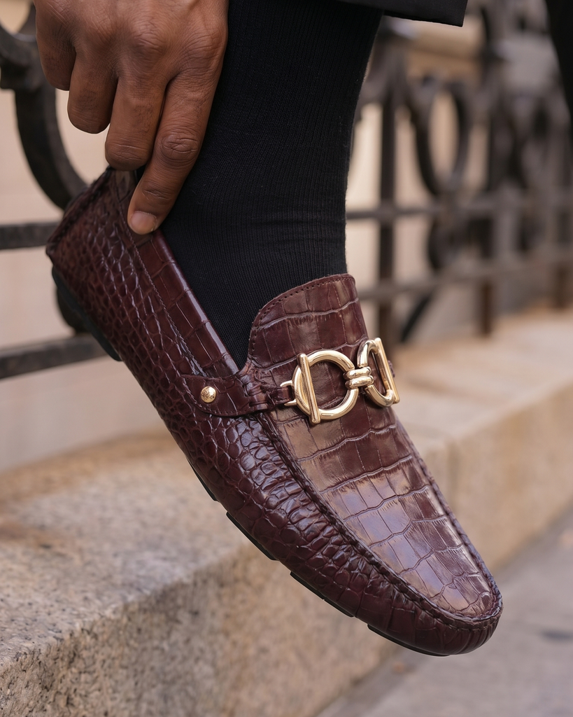 The Pisa Burgundy Leather Bit Drive Loafer Men Shoe