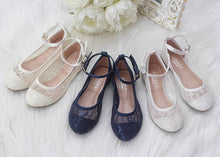 Load image into Gallery viewer, White New Lace Ballet Flats with Ankle Strap