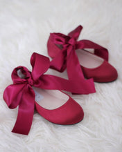 Load image into Gallery viewer, Satin Ballet Flats with Ankle Tie or Ballerina Lace Up