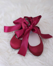 Load image into Gallery viewer, Satin Ballet Flats with Ankle Tie or Ballerina Lace Up