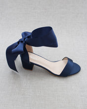 Load image into Gallery viewer, Satin Girls Block Heel Sandal with Wrapped Ribbon Tie