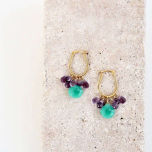 Load image into Gallery viewer, Chrysoprase &amp; Amethyst Gold Earrings