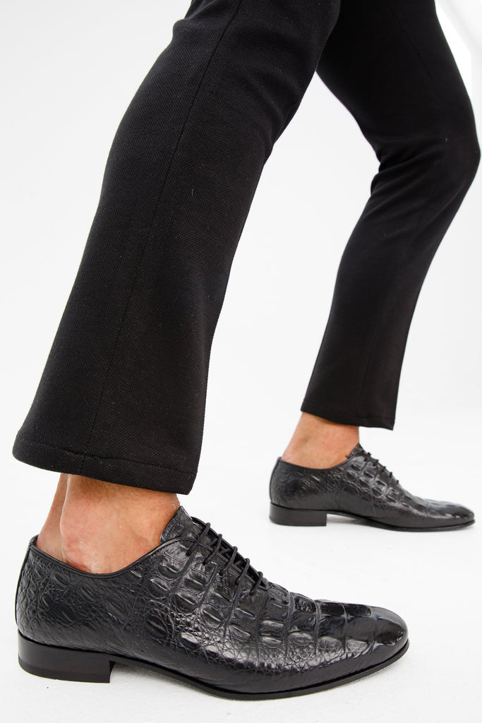 The Randor Black Crocodile Leather Oxford Men Shoe
