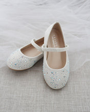 Load image into Gallery viewer, Satin Mary Jane Flats with Rhinestones Embellishment
