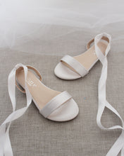 Load image into Gallery viewer, Girls Satin Flat Sandal with Ballerina Lace Up