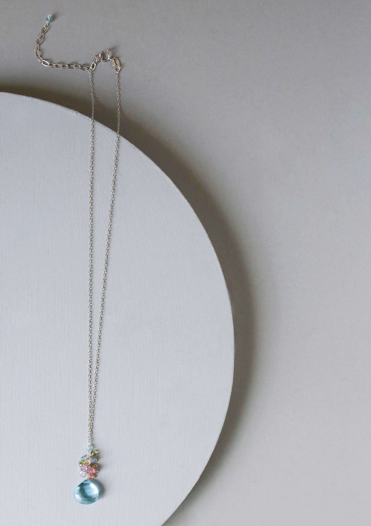 Aquamarine Quartz Gold Raindrop Necklace