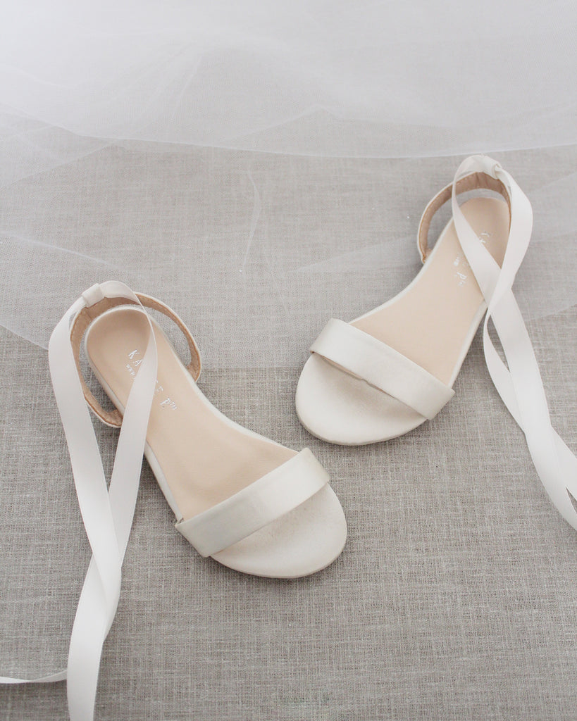 Girls Satin Flat Sandal with Ballerina Lace Up