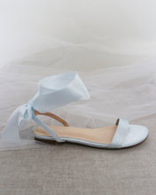 Load image into Gallery viewer, Girls Satin Flat Sandal with Wrapped Satin Tie