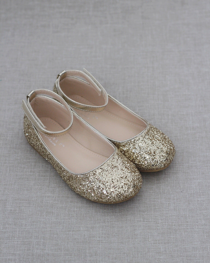 Rock Glitter Ballet Flats with Velcro Ankle Strap