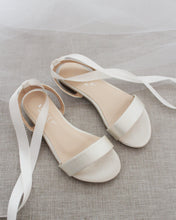 Load image into Gallery viewer, Girls Satin Flat Sandal with Ballerina Lace Up