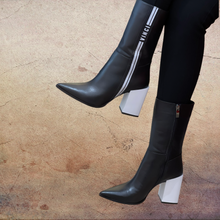 Load image into Gallery viewer, The Loretto Black Leather Block Heel Mid Calf Women Boot